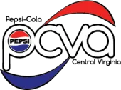 It’s a Pepsi-Cola logo featuring “PCVA” and “Central Virginia,” with a red, white, and blue swoosh background.