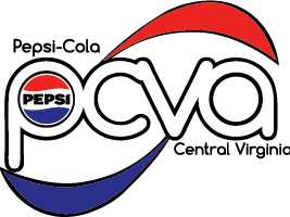 It&rsquo;s a Pepsi-Cola logo featuring &ldquo;PCVA&rdquo; and &ldquo;Central Virginia,&rdquo; with a red, white, and blue swoosh background.