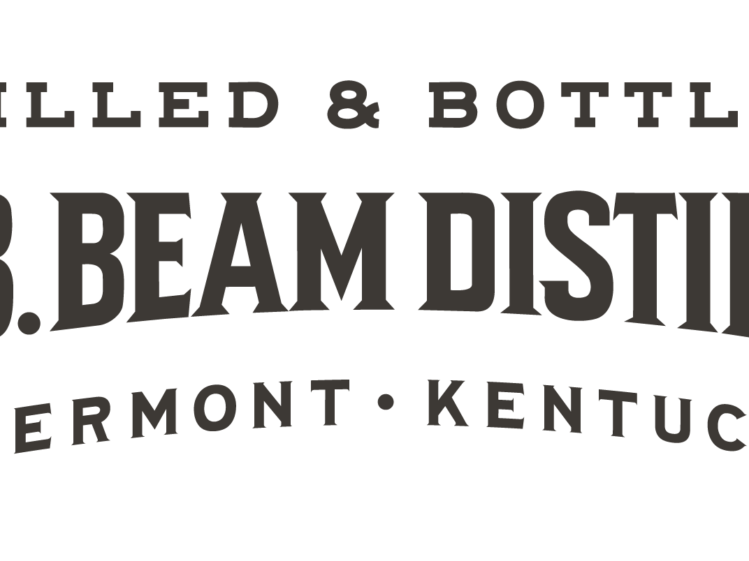 A whiskey/bourbon label reading &ldquo;Distilled & bottled by James B. Beam Distilling Co., Clermont, Kentucky.&rdquo;.